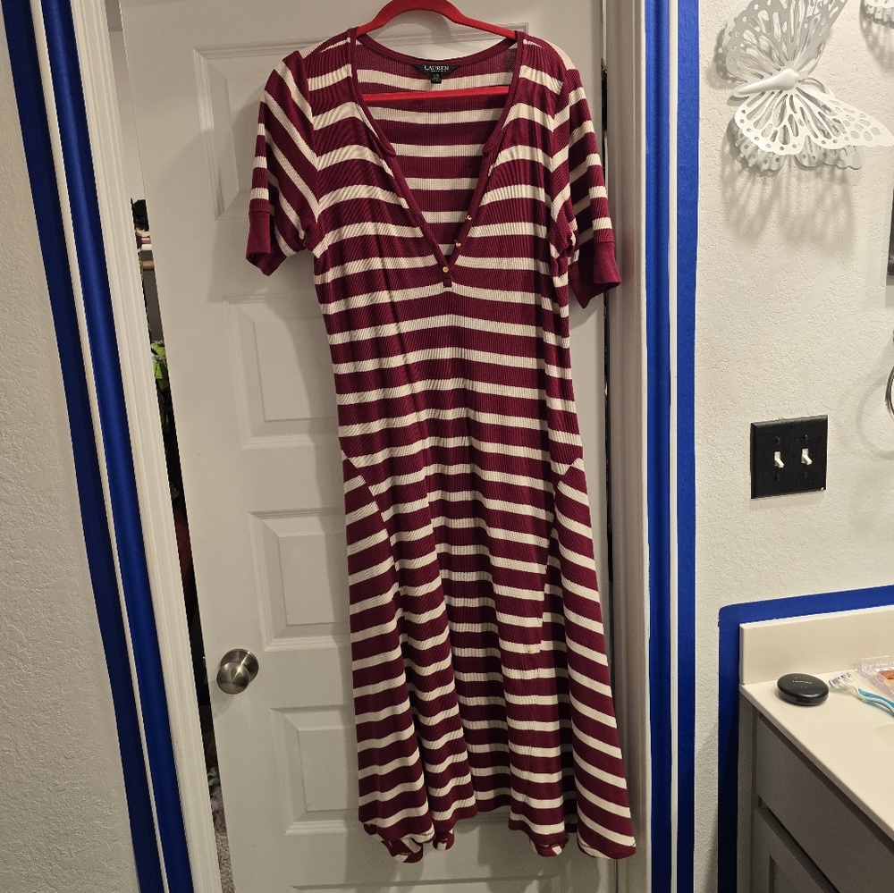 Ralph Lauren Red and Cream Cuffed Sleeve Sundress